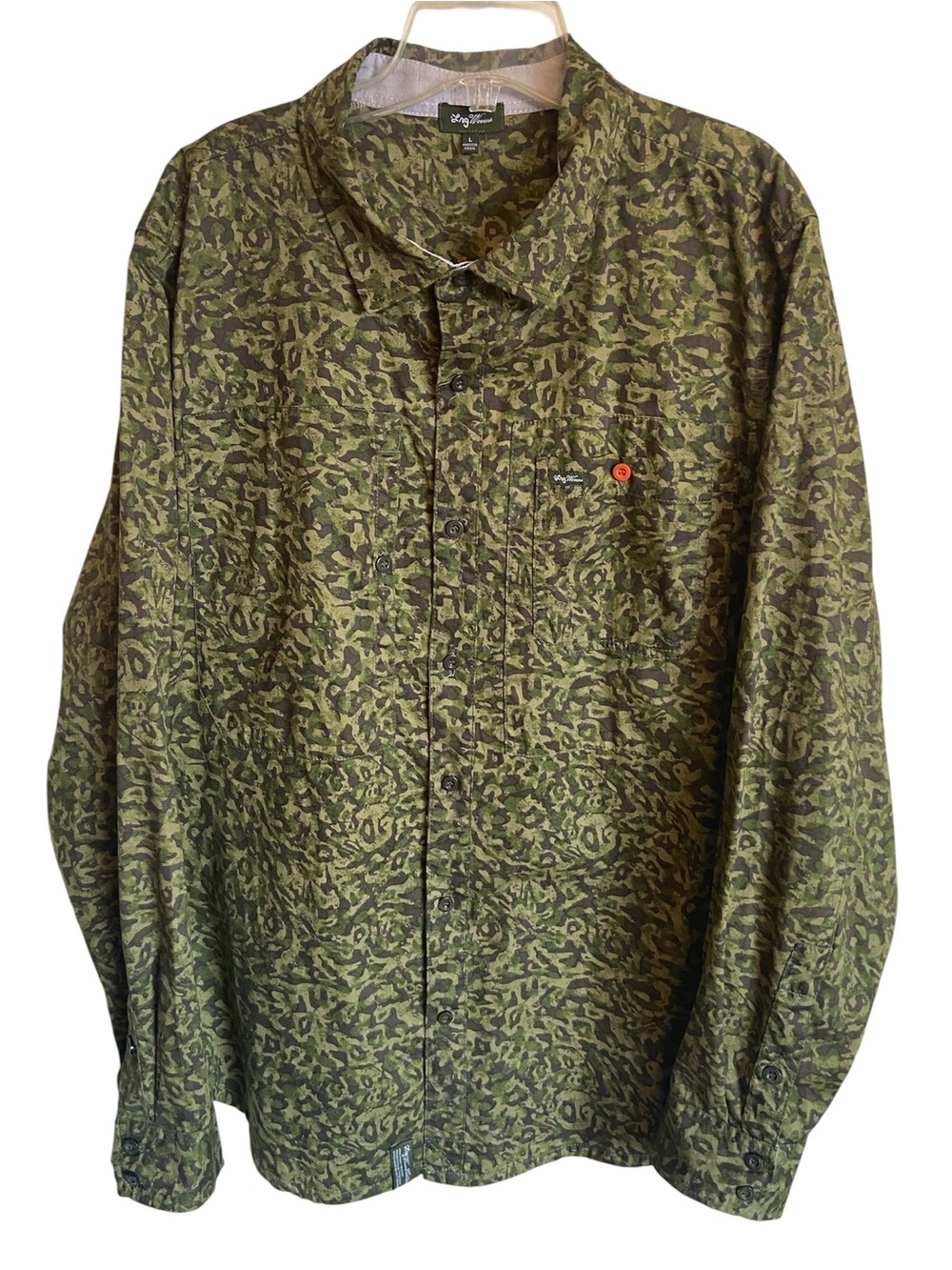 LRG Camo Graphic Button-Up Shirt Size Large Y2K Streetwear , front chest pockets